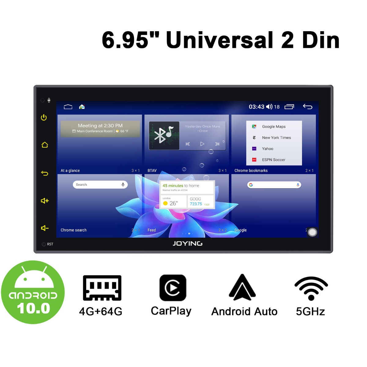 Support Android Auto/DSP/SPDIF/Fast Boot/Split Screen JOYING Car Radio Android 8.1 4GB 64GB 7 inch Double Din LCD Touchscreen GPS Navigation with 4G SIM Card Slot 