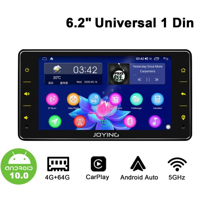 JOYING Android 10.0 System Universal Single Din 8.8 inch IPS Touch Screen 4GB RAM 64GB ROM 8 Core GPS Sat Nav Support Bluetooth/5G WiFi/USB/SD/FM Radio/Android Auto/Subwoofer 