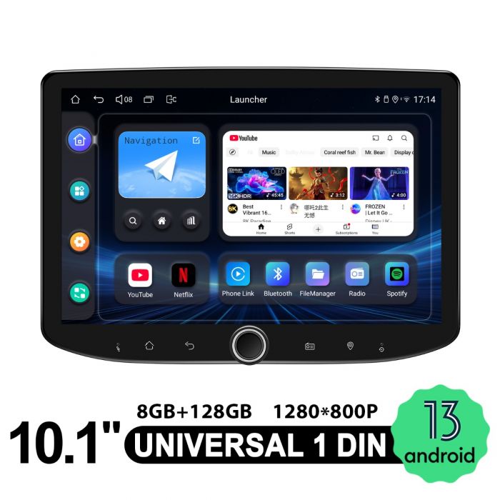 10.1 inch Android 13 Single Din Car Stereo With Carplay And