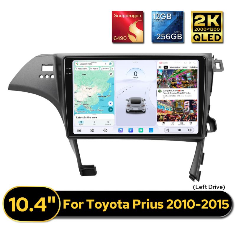 Next-Generation 10.4 Inch Wireless CarPlay&Android Auto For Toyota Prius 2010-2015 With Left Drive
