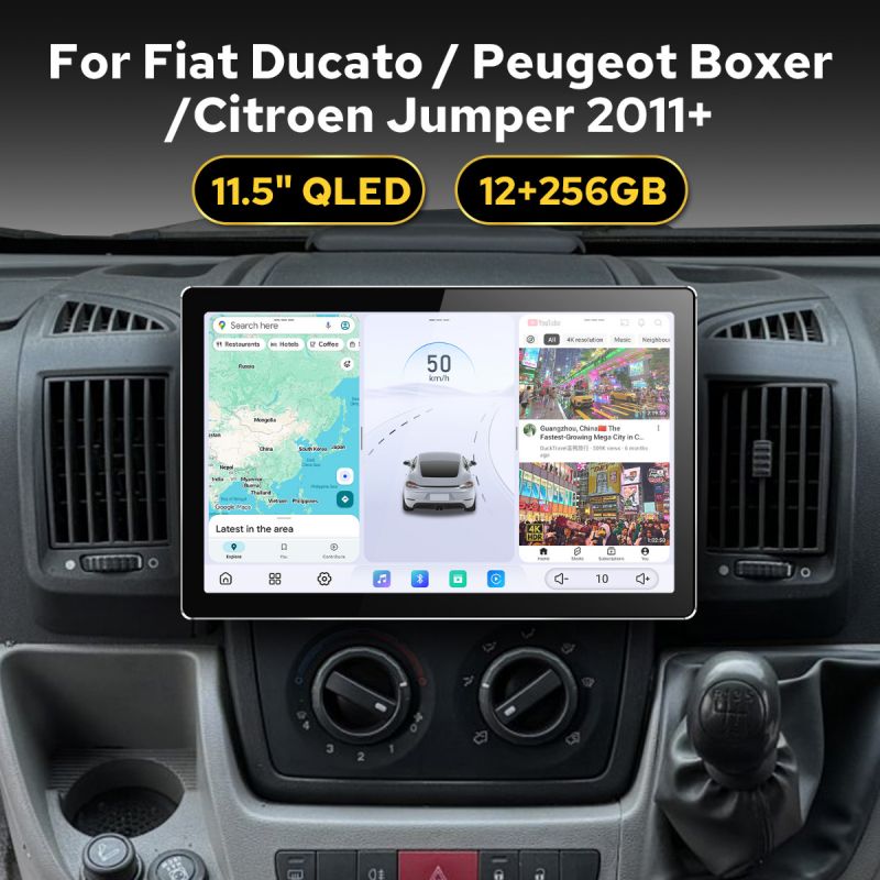 11.5" 2K Head Unit Kit for Ducato/Boxer/Jumper 2011+ |DAB+ & CarPlay|­­­­Frame + Harness Included, Plug-and-Play