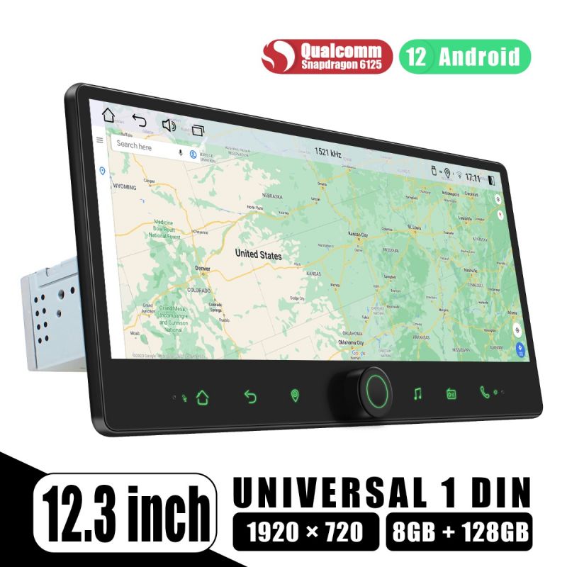 12.3 Inch Wide-Screen Car Radio Single Din 4G LTE Android 12 Head Unit with HDMI Output