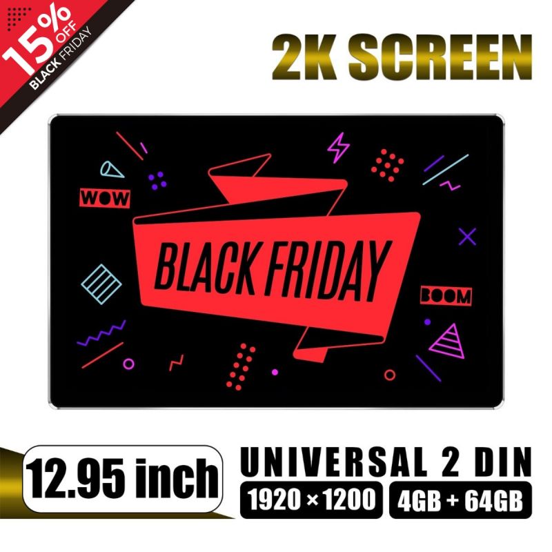 12.95" HD Touch Screen Radio with 1920*1200 Resolution Android 12 Double Din Head Unit