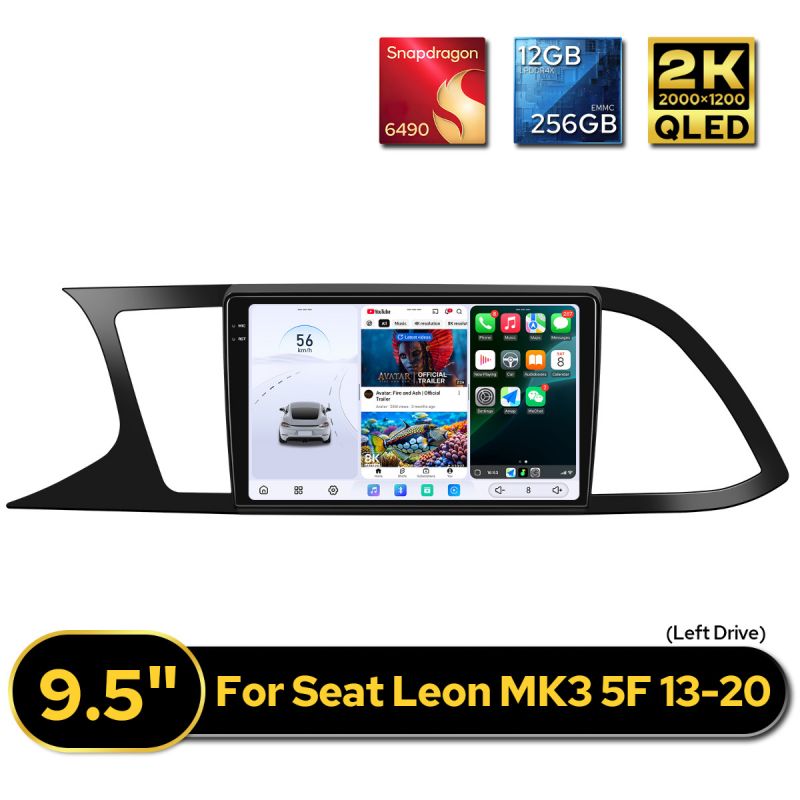 9.5" 2000*1200 QLED Multimedia System for Seat Leon MK3 5F 2013-2020 Left Drive|Support OBD 