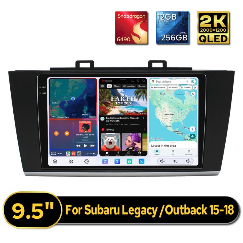 2000*1200 Resolution 9.5" Android Auto Apple Carplay Display For Subaru Legacy/Outback2015-2018