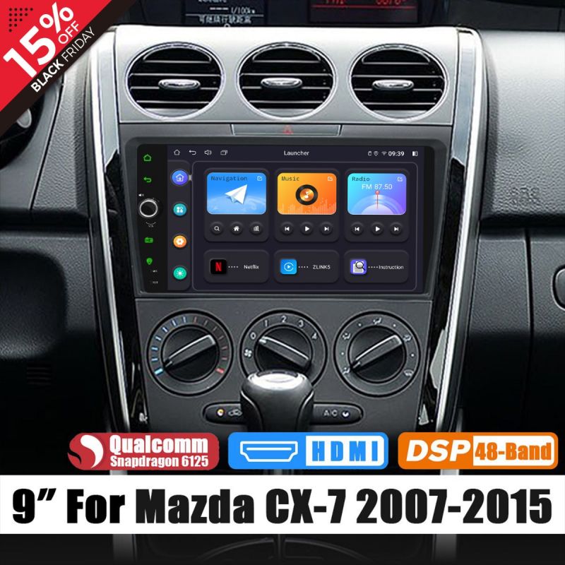  Mazda CX-7 2007-2015 Plug-and-Play Car Radio 9" IPS Screen Android 12 Head Unit With Volume Knobs