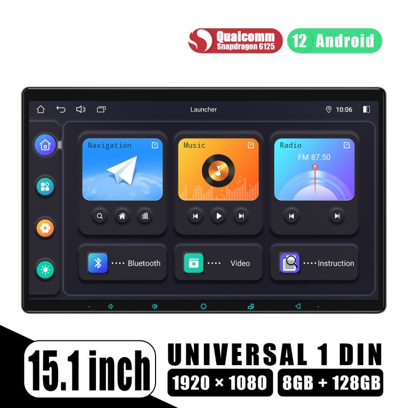 Newest 15.1 Inch Big Screen 1Din Radio Android 12 Head Unit Replacement with Mirror Link