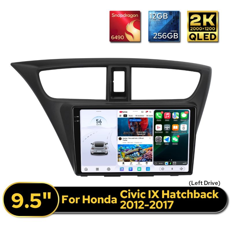 Left Drive | Honda Civic IX Hatchback 2012-2017 Aftermarket Bluetooth Radio with 9.5" HD Touch Screen