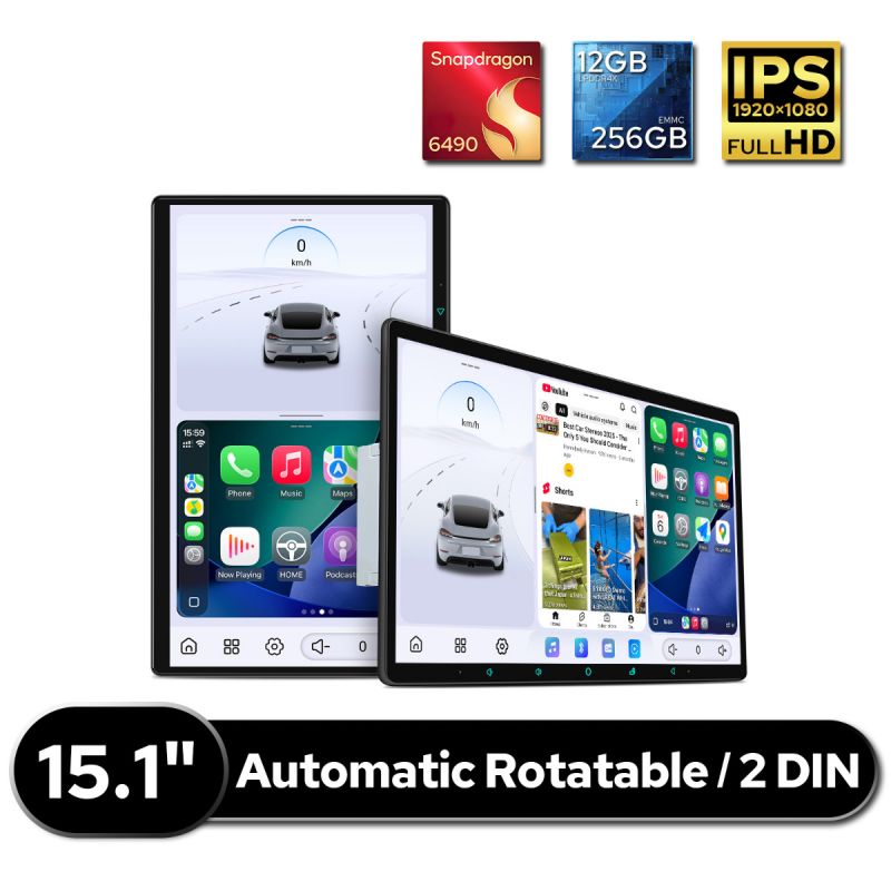 No Lag 15.1" Motorized Double Din Floating Display Carplay Screen Stereo