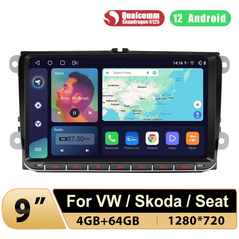 Joying Plug and Play VW Autoradio 9 inch Android 12 Car Stereo Replacement for Skoda Seat
