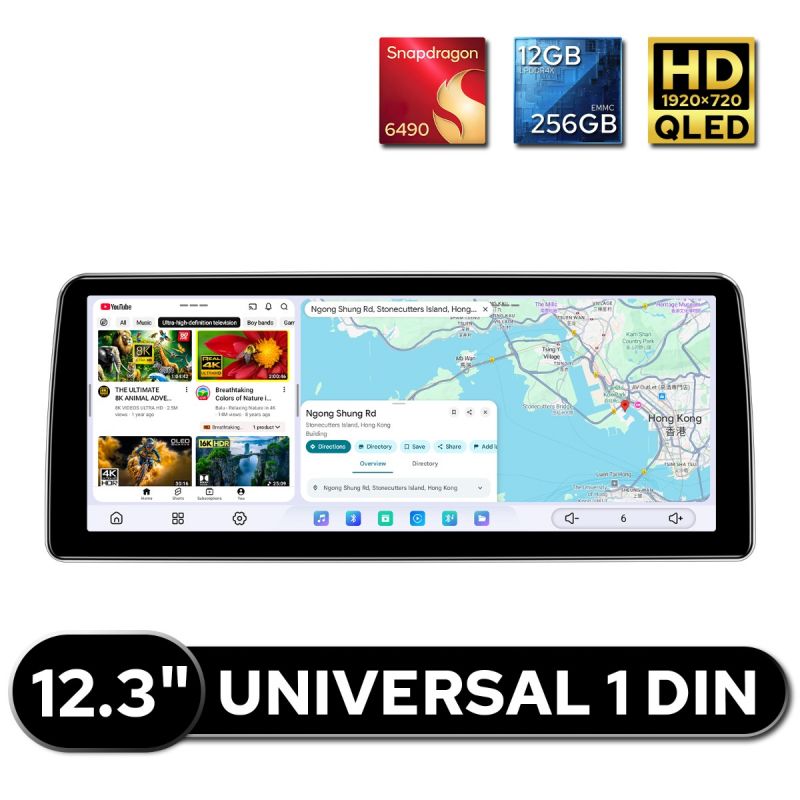 2026 Brand New 12GB 1Din Head Unit 12.3" Trapezoidal Screen Android Autoradio with Dual Bluetooth